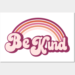 Pink Retro Rainbow - Be Kind Posters and Art